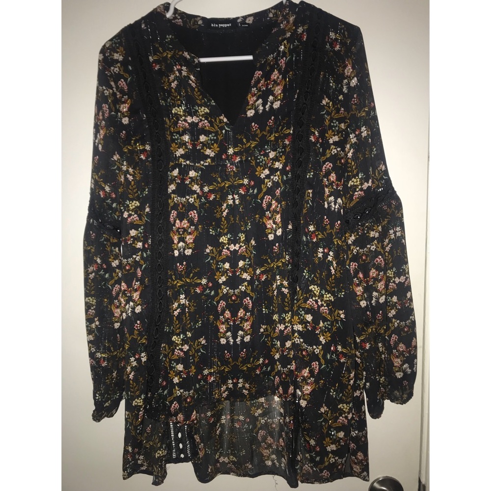 Black floral blouse